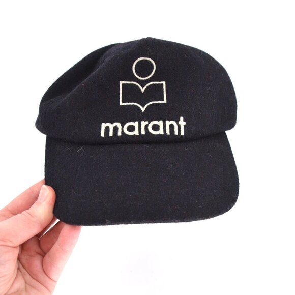 Isabel Marant Wool Tyron Cap Hat Midnight Blue Curved Brim Embroidered Logo - Picture 8 of 11